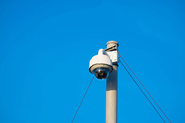 360-degree fisheye dome CCTV is installed on column for security