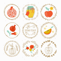 Hand drawing laurels and round frames design for Jewish New Year