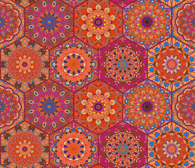 Tiles Pattern from Bright Red Hexagon