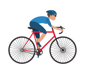flat design person riding bike with helmet icon vector illustration