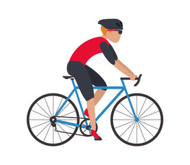 Obraz premium flat design person riding bike with helmet icon vector illustration