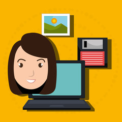 woman folder floppy laptop