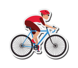 Fototapeta na wymiar flat design person riding bike with helmet icon vector illustration