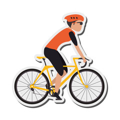 Naklejka premium flat design person riding bike with helmet icon vector illustration