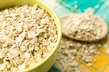 Some oatmeal in the wooden spoon