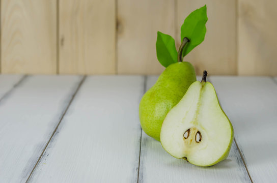 One and a half green pears