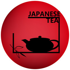 Obrazy na Plexi  Czajnik, herbata słowo logo z liśćmi. Projekt w stylu japońskim.