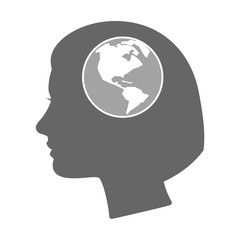 Isolated female head silhouette icon with an America region worl