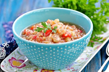 Baba ganoush salad with eggplant, tomato, onion, olive oil and sea salt.