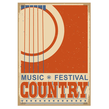  Country music festival background with text.Vector old poster w