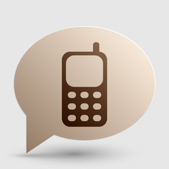 Cell Phone sign. Brown gradient icon on bubble with shadow.