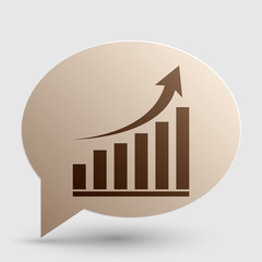 Growing graph sign. Brown gradient icon on bubble with shadow.