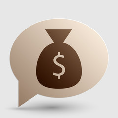 Money bag sign illustration. Brown gradient icon on bubble with shadow.