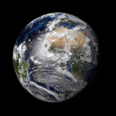 Planet Earth with night and day and clouds black