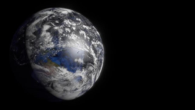 Planet earth rotation with clouds and night and day lights. 3d render