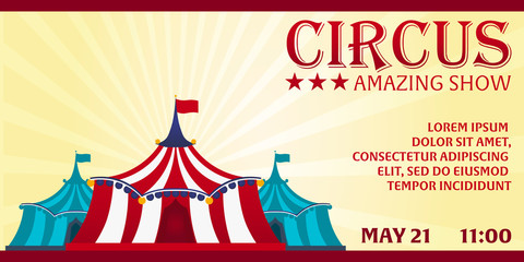 Circus banner. Circus ticket. Elephant. Amazing Show. Flat illustration