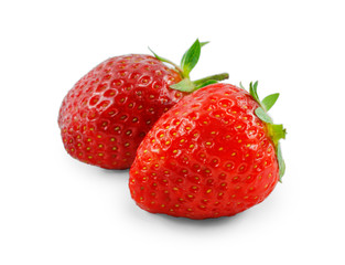 Two strawberries isolated on white background