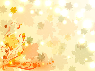 Autumn background with colorful maple leaves and floral ornament