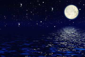 Naklejka na ściany i meble moon on a background star sky reflected in the sea. Elements of this image furnished by NASA