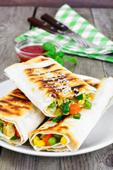 Shawarma Lavash with Rice and Vegetables