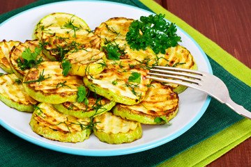 Zucchini Grilled with Fennel on Wooden Background