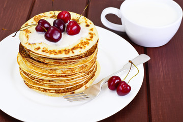 Tasty Pancakes with Cherry Stack