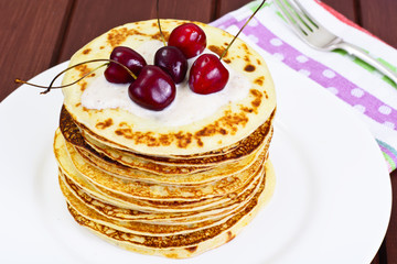 Tasty Pancakes with Cherry Stack