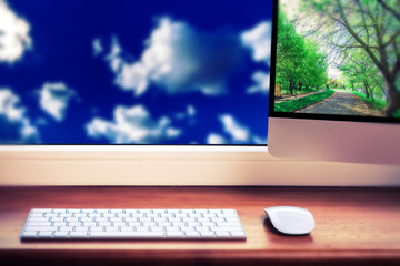 keyboard and mouse on a background nature