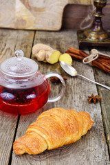 Tea and Croissant. French Breakfast