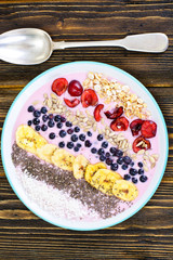 Smoothie with Blueberries, Chia Seeds on Brown Boards