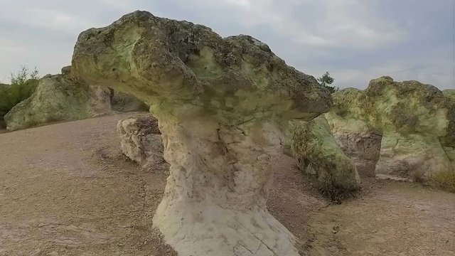 Walking near the Rock mushrooms phenomenon near Beli Plast village, Bulgaria