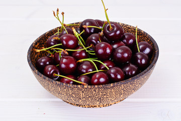 Ripe Juicy Cherries on White Background