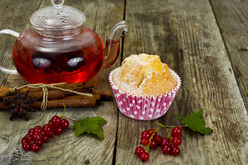 Cake with Berries, Cinnamon and Tea