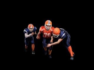 American football players in action on stadium with ball isolated