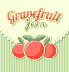 Grapefruit jam label in retro style on striped background