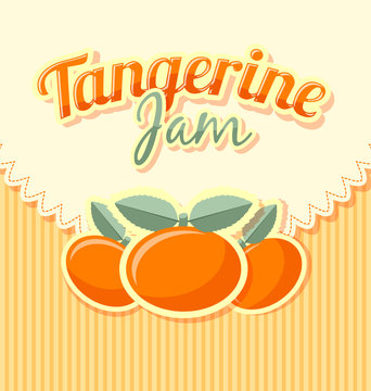 Tangerine jam label in retro style on striped background