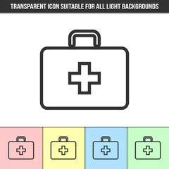 Obraz premium Simple outline transparent first aid kit icon on different types of light backgrounds