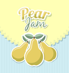 Retro pear jam label with title on striped background