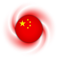 Chinese badge on blurred and twisted white and red background