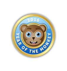 2016 Year of the monkey chinese New Year animal badge with lettering on white background