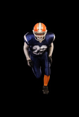 Professional american football player in blue uniform isolated