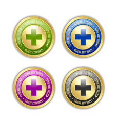 Golden clinically tested symbols with cross on white background