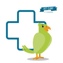 bird cartoon cross shape veterinarian pet clinic icon, vector illustration