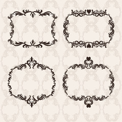 Vintage frame ornament decoration icon set. Pastel Background and black illustration