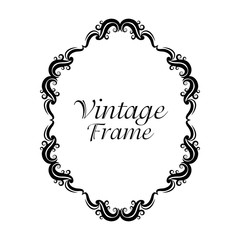 Vintage frame oval ornament decoration icon. Isolated and black illustration