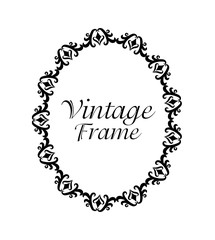 Vintage frame oval ornament decoration icon. Isolated and black illustration