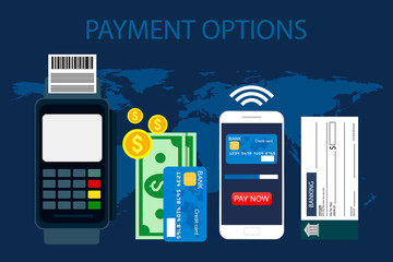 Payment options. Concept in flat style, vector Illustration.