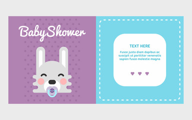 Two side baby shower invitation template with a bunny. Colored flat vector illustration with a place for text.