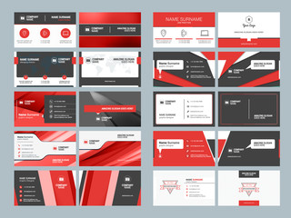 Business card templates. Stationery design vector set. Red and black colors. Flat style vector illustration