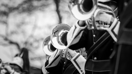 Fototapeta na wymiar Details from a Music band, showband, fanfare or drumband